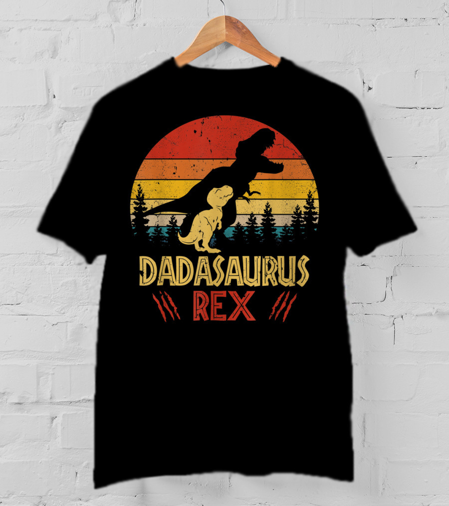 Dadasaurus Rex Dinosaur Retro Sunset Forest T-Shirt