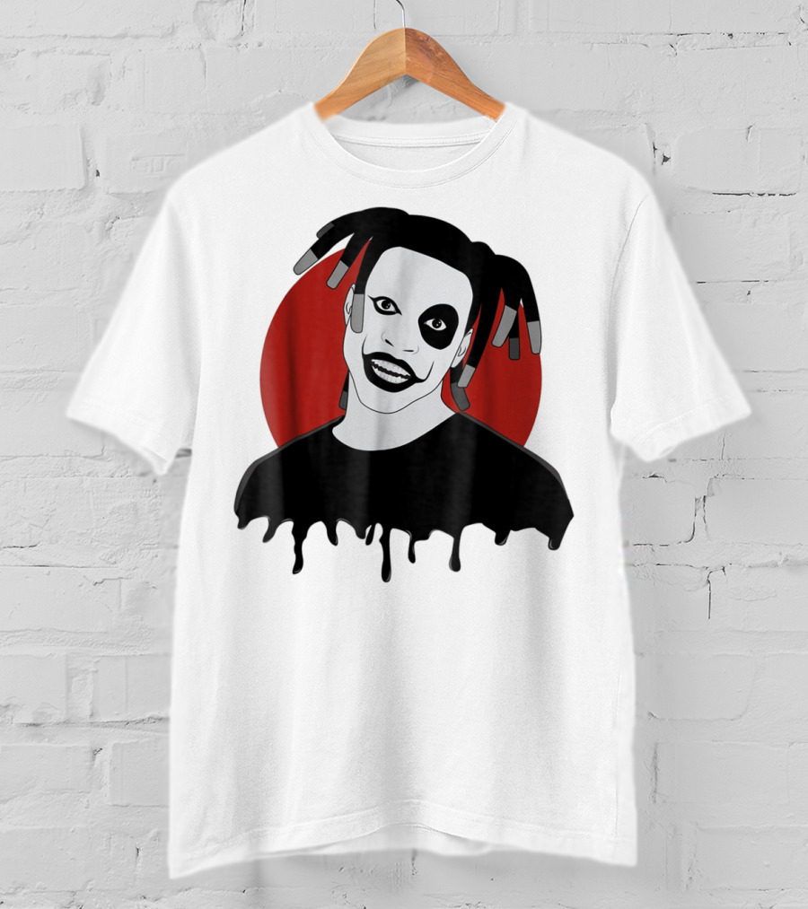 Denzel Curry Smiling Monochrome Portrait With Dreadlocks And Red Circle Background T-Shirt