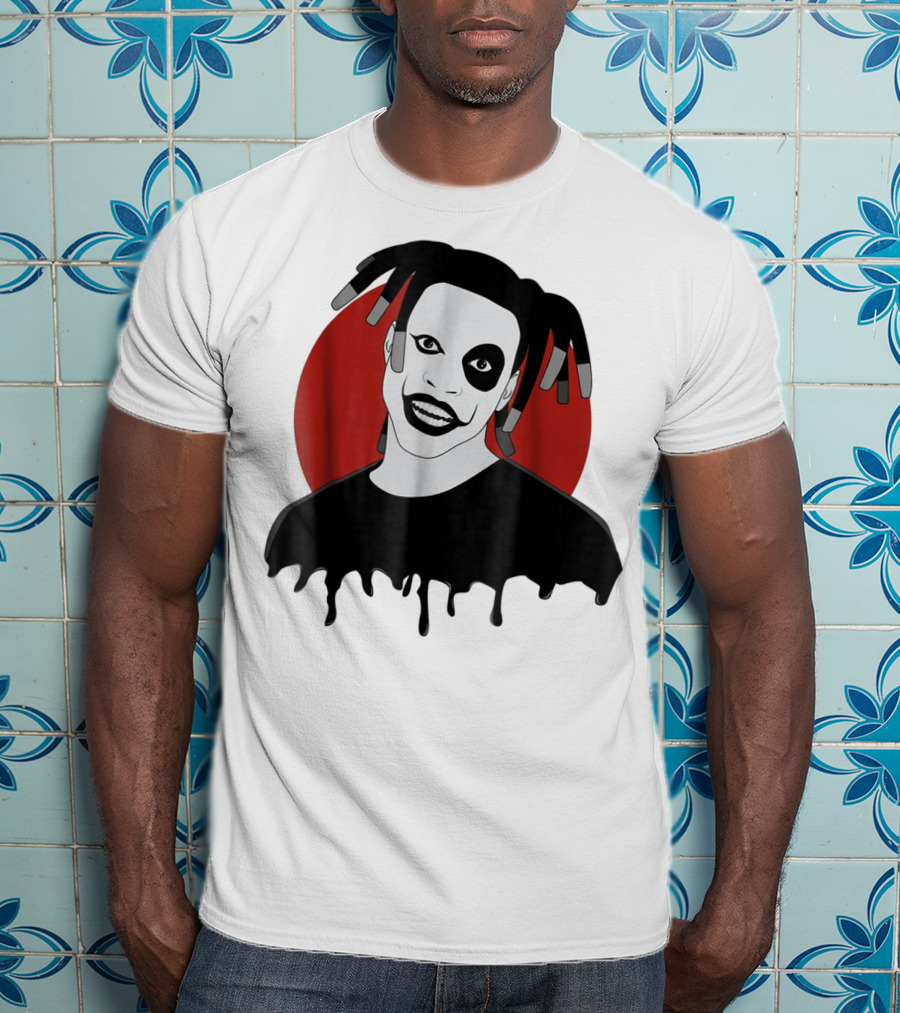 Denzel Curry Smiling Monochrome Portrait With Dreadlocks And Red Circle Background T-Shirt