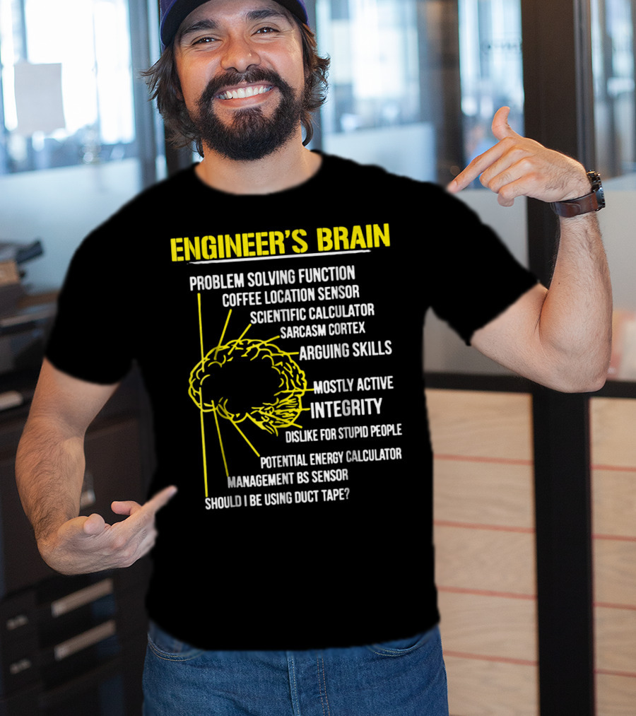 Engineer's Brain Problem Solving Scientific Calculator Coffee Sensor Sarcasm Cortex Duct Tape Integrity T-Shirt