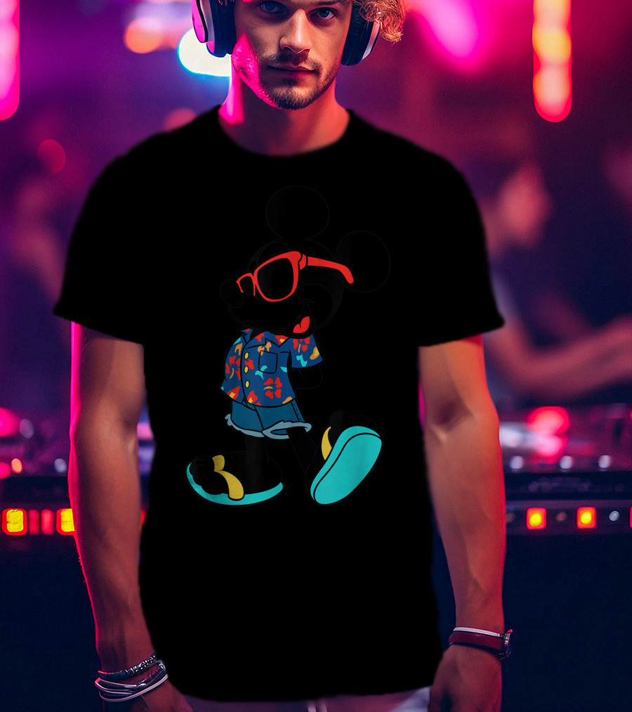 Disney Mickey Mouse Hawaiian Shirt With Sunglasses Summer T-Shirt