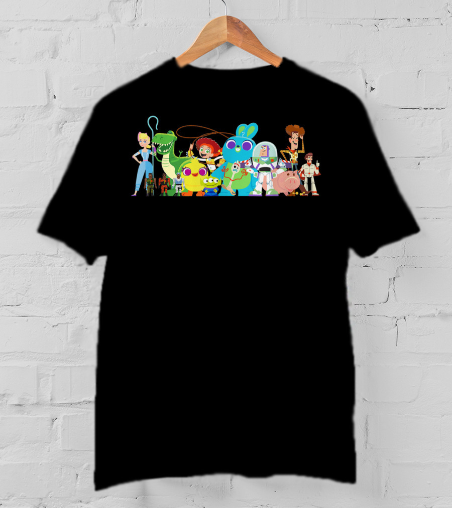 Disney Pixar Toy Story 4 Buzz Woody Bo Peep Buzz Lightyear Rex Jessie Hamm Ducky Bunny Forky Group Character T-Shirt