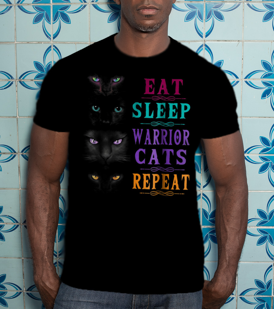 Eat Sleep Warrior Cats Repeat Four Cats Eyes T-Shirt