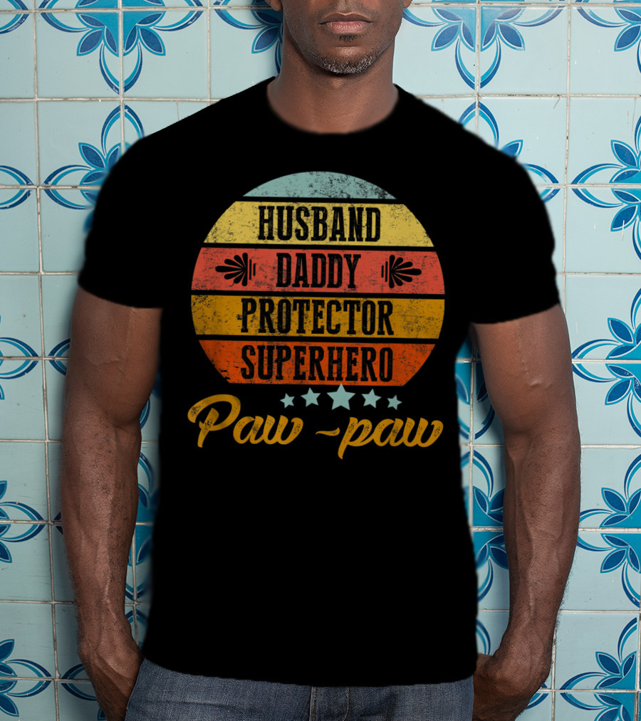Husband Daddy Protector Superhero Paw-Paw T-Shirt