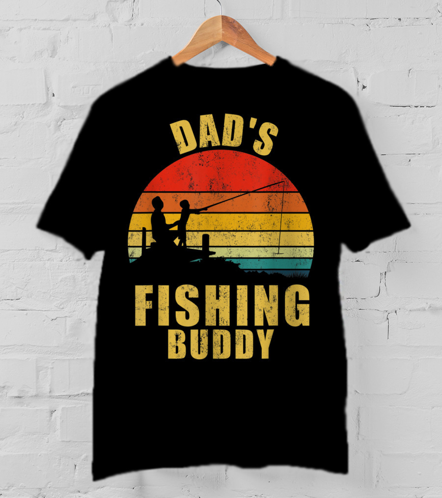 Dad's Fishing Buddy Sunset Retro T-Shirt