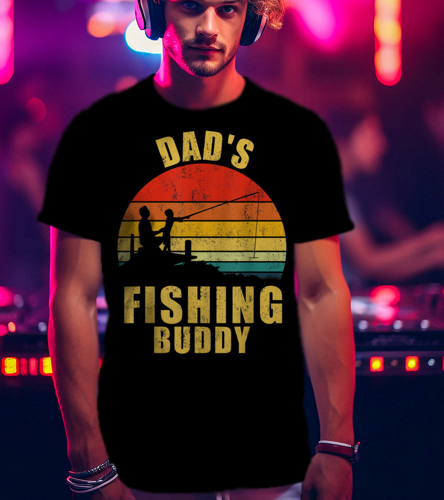 Dad's Fishing Buddy Sunset Retro T-Shirt