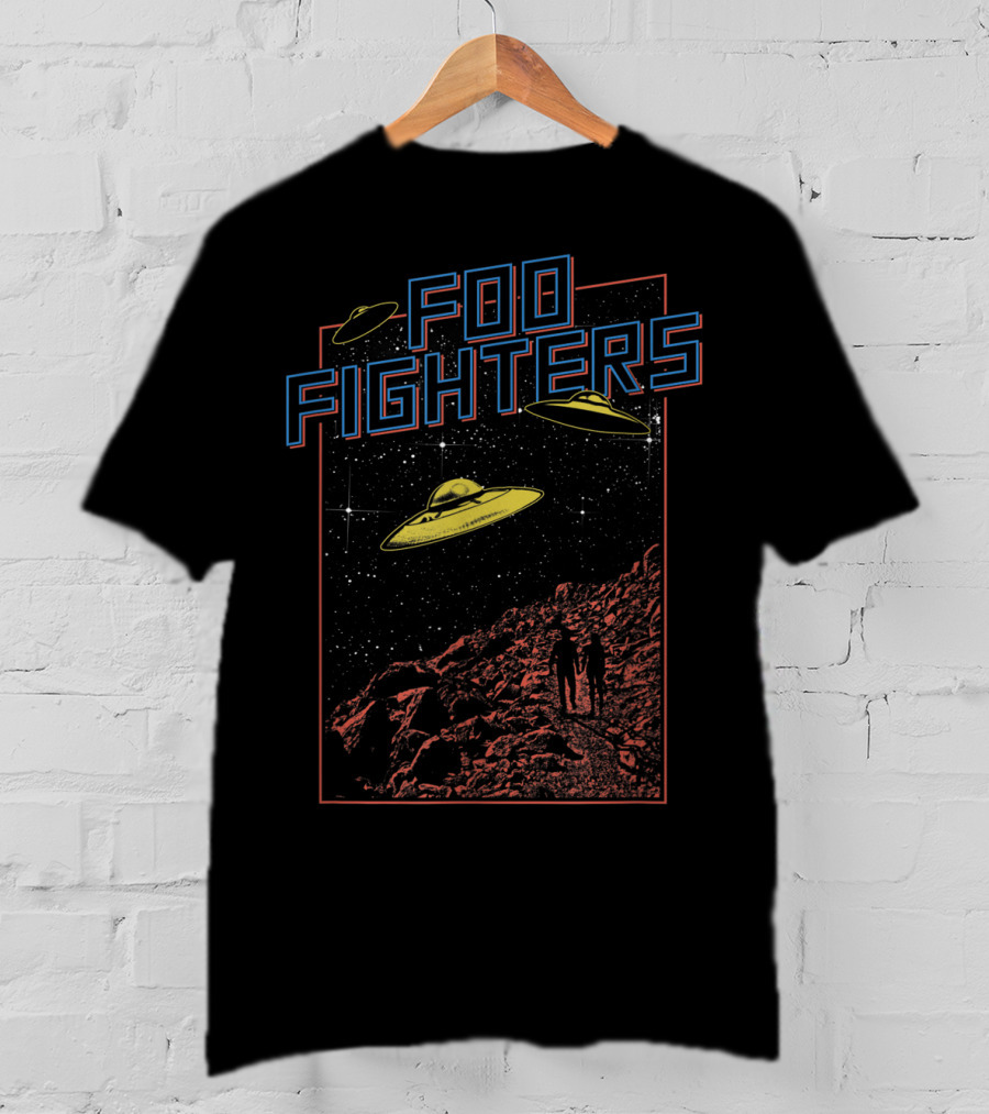 Foo Fighters UFO And Space Scene With Astronauts And Starry Sky T-Shirt