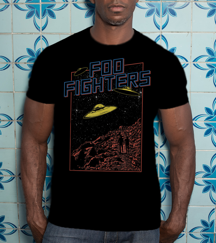 Foo Fighters UFO And Space Scene With Astronauts And Starry Sky T-Shirt