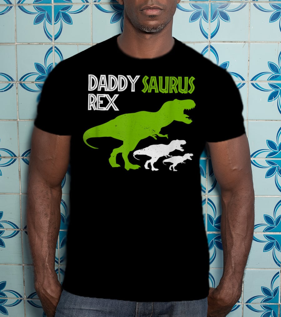 Funny Father's Day Daddysaurus Rex Dinosaur Dad And Kids T-Rex T-Shirt