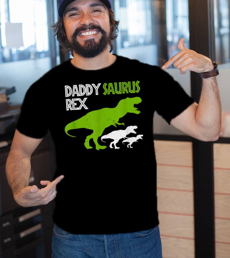 Funny Father's Day Daddysaurus Rex Dinosaur Dad And Kids T-Rex T-Shirt