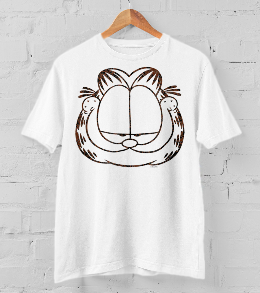 Garfield Smirking Distressed Face Outline T-Shirt