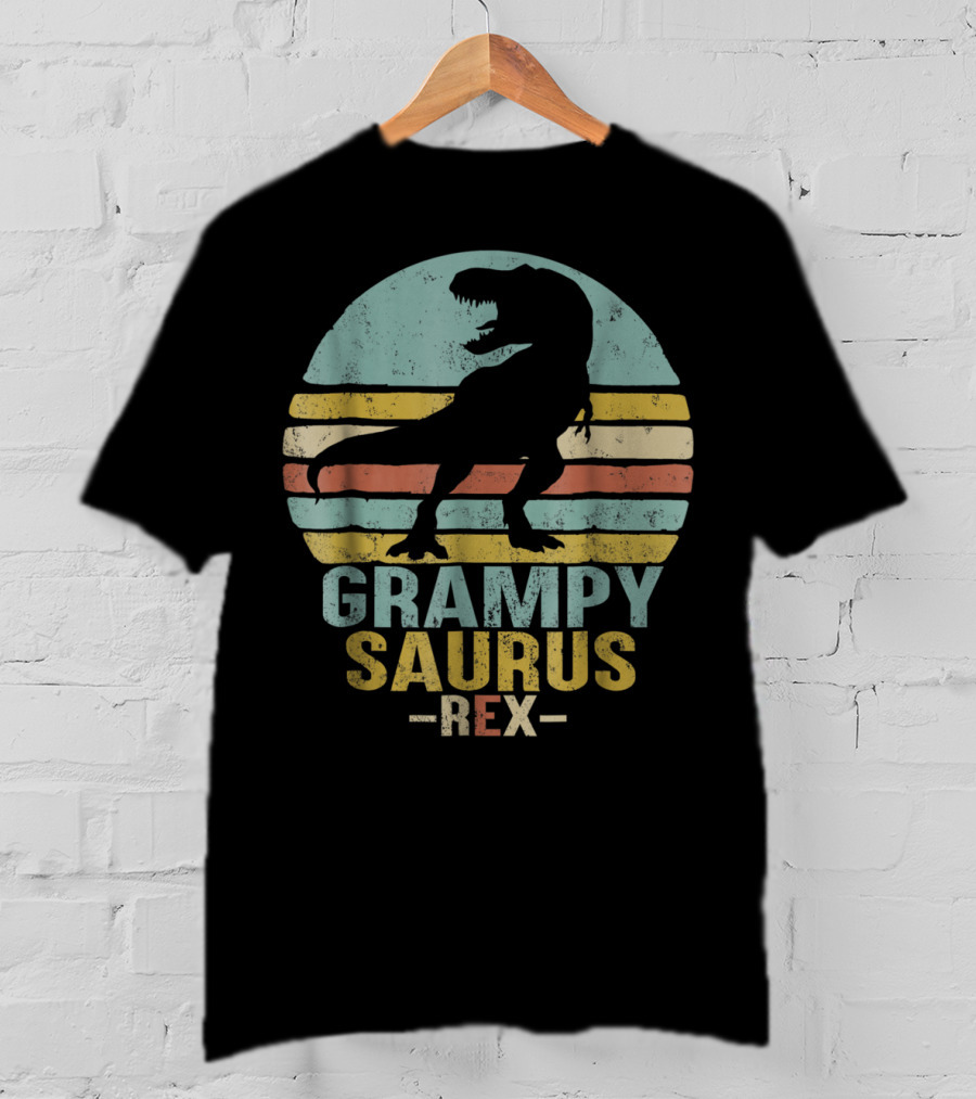 Grampysaurus Rex Funny Dinosaur Retro Sunset Stripes Grampy Sau T-Shirt