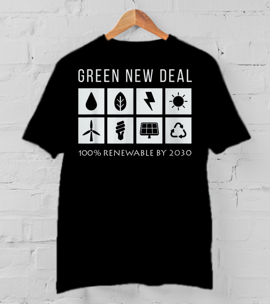Green New Deal 100% Renewable By 2030 Climate Change Activism Icons T-Shirt