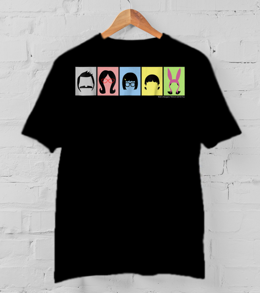 Bob's Burgers Characters Hair And Hats On Color Blocks T-Shirt