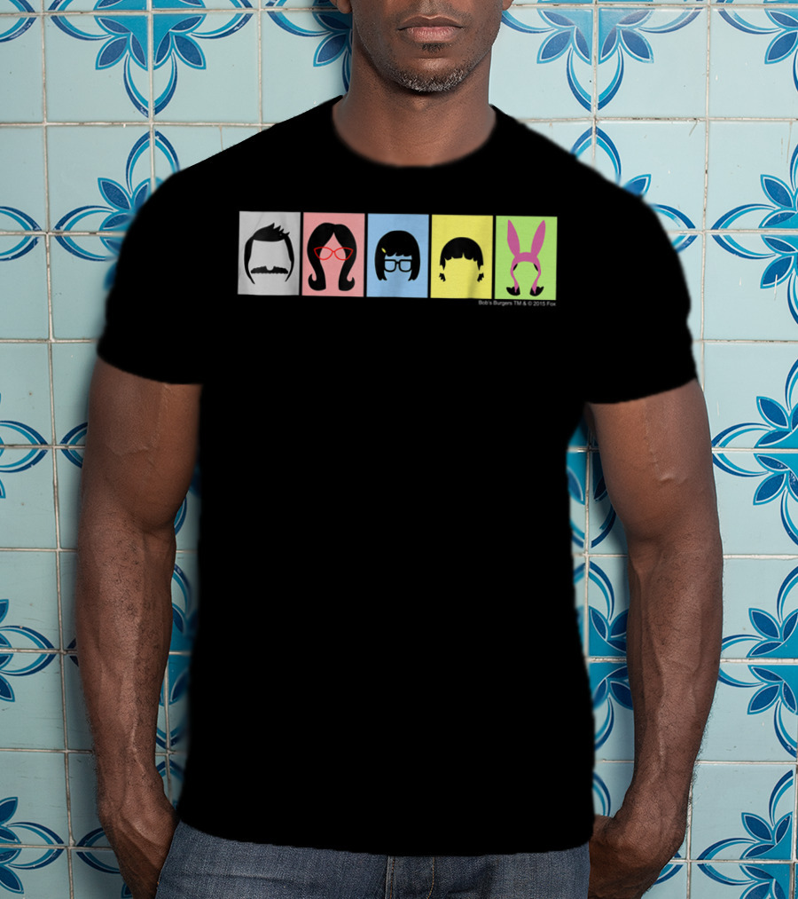 Bob's Burgers Characters Hair And Hats On Color Blocks T-Shirt