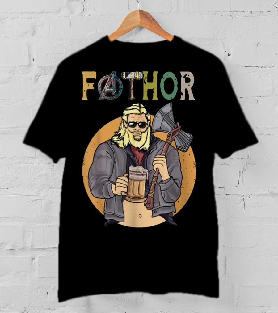 Fathor Avenger Beer Drinking Dad With Axe And Hammer T-Shirt