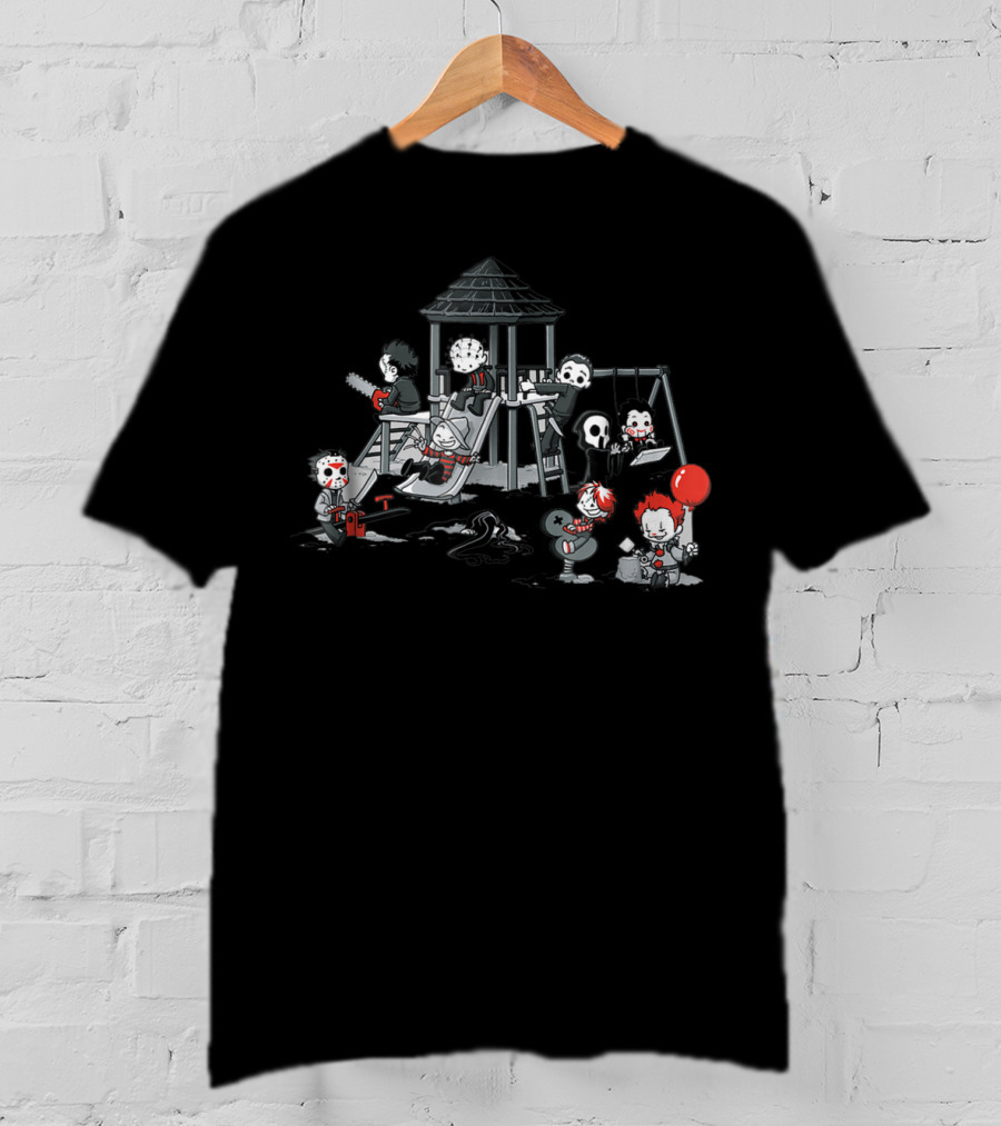 Funny Scary Playground Horror Movie Villain Puppet Doll T-Shirt