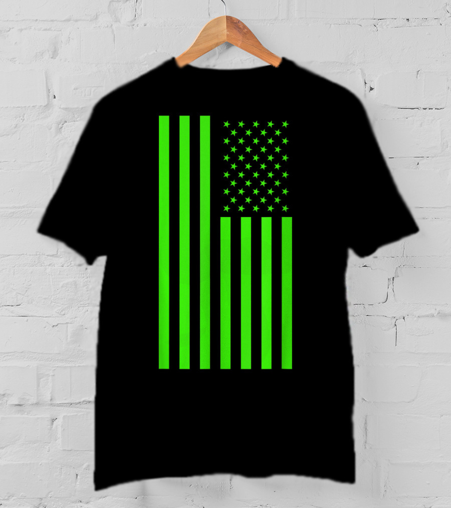 Green Banner USA Neon American Flag T-Shirt