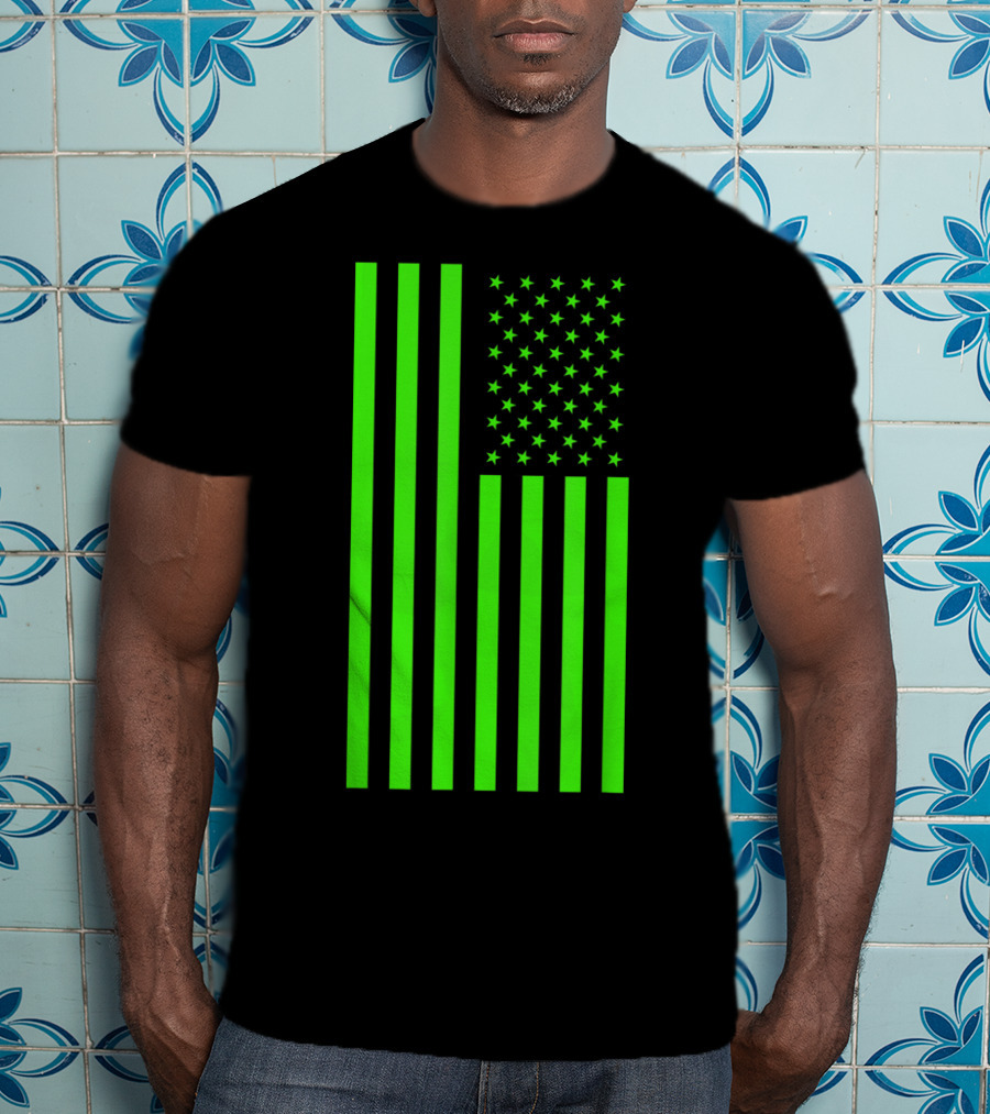 Green Banner USA Neon American Flag T-Shirt