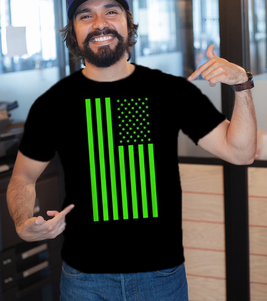 Green Banner USA Neon American Flag T-Shirt