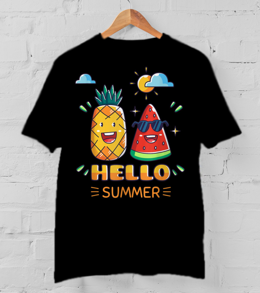 Hello Summer Pineapple Watermelon Fun Vibes T-Shirt