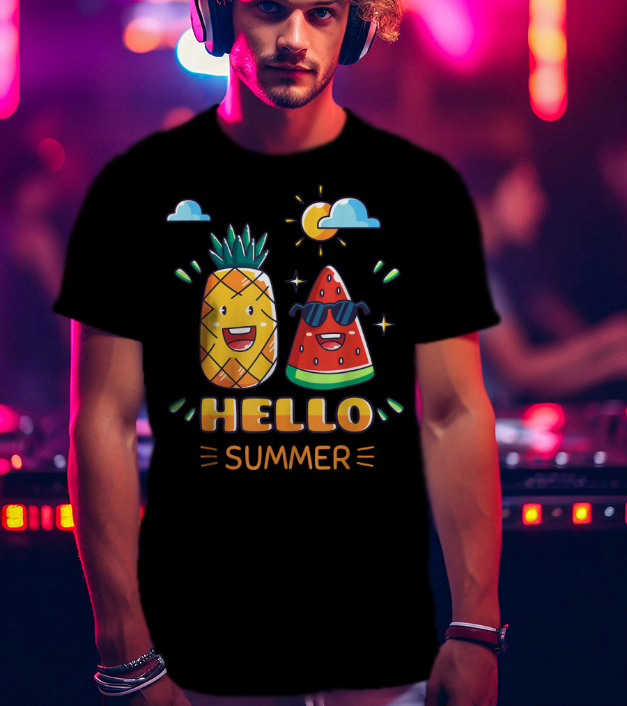 Hello Summer Pineapple Watermelon Fun Vibes T-Shirt