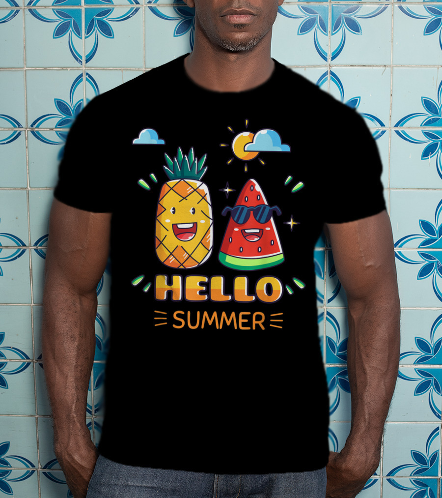 Hello Summer Pineapple Watermelon Fun Vibes T-Shirt