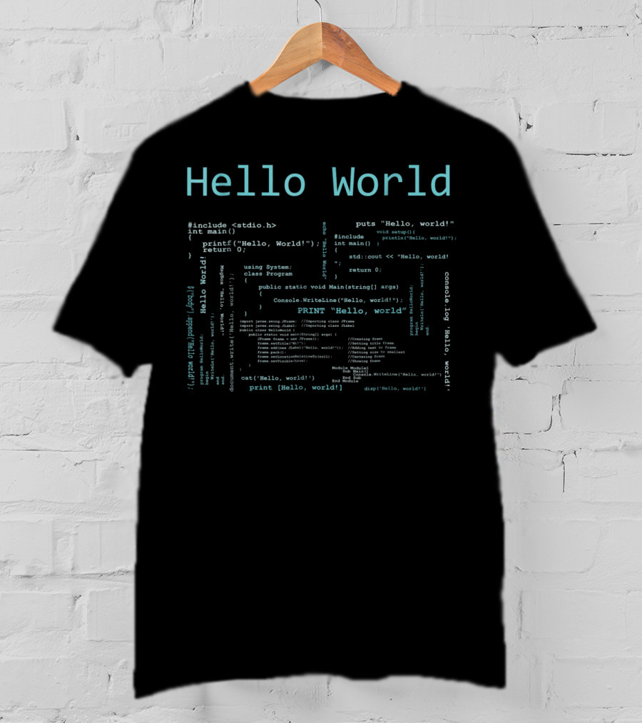 Hello World Programming Languages Code Snippets T-Shirt