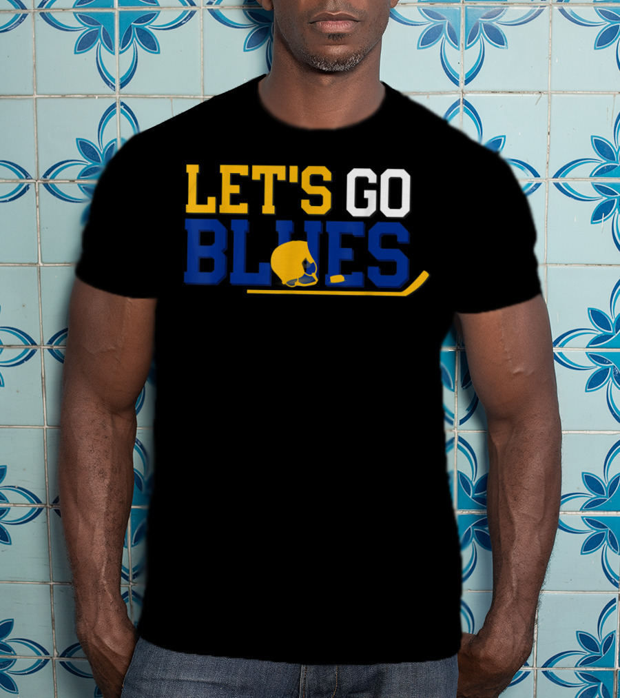 Hockey Fan Let's Go Blues Cheering Victory Celebr With Helmet And Stick T-Shirt