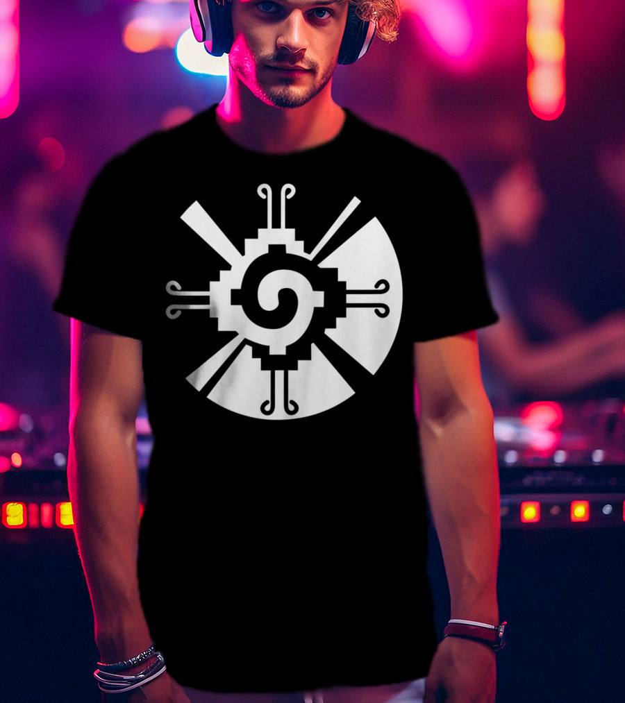 Hunab Ku Mayan Aztec Sacred Symbol Black And White Geometric T-Shirt