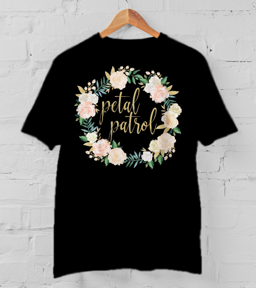 Petal Patrol Pink Blush Floral Wreath Kids Flower Girl T-Shirt