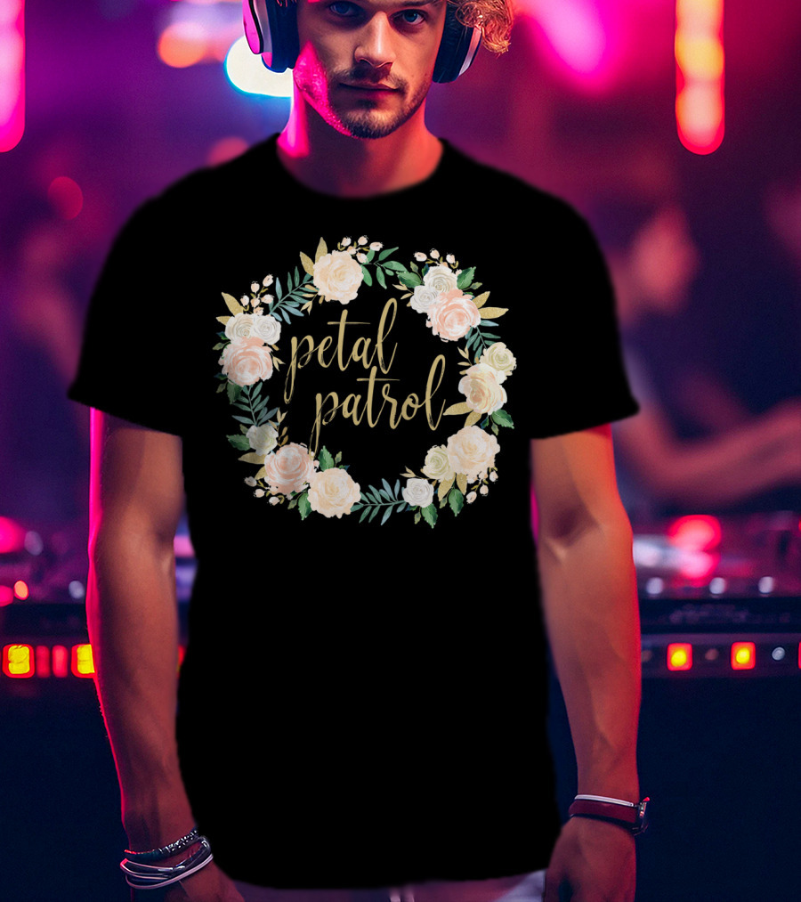 Petal Patrol Pink Blush Floral Wreath Kids Flower Girl T-Shirt
