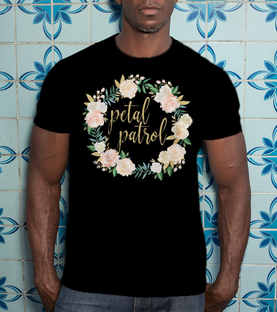 Petal Patrol Pink Blush Floral Wreath Kids Flower Girl T-Shirt