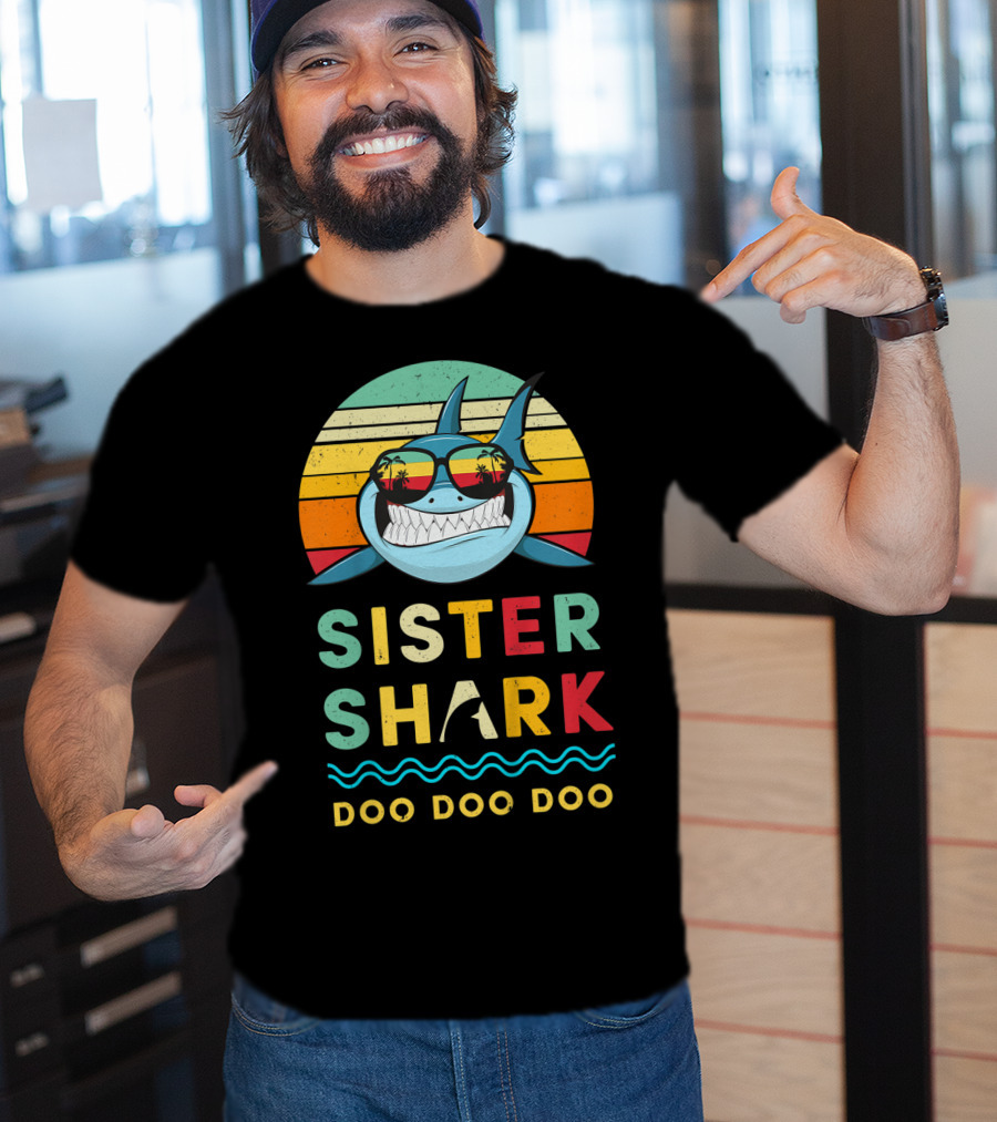 Sister Shark Doo Doo Doo Kids Toddlers Girls Retro Shark Sunglasses T-Shirt