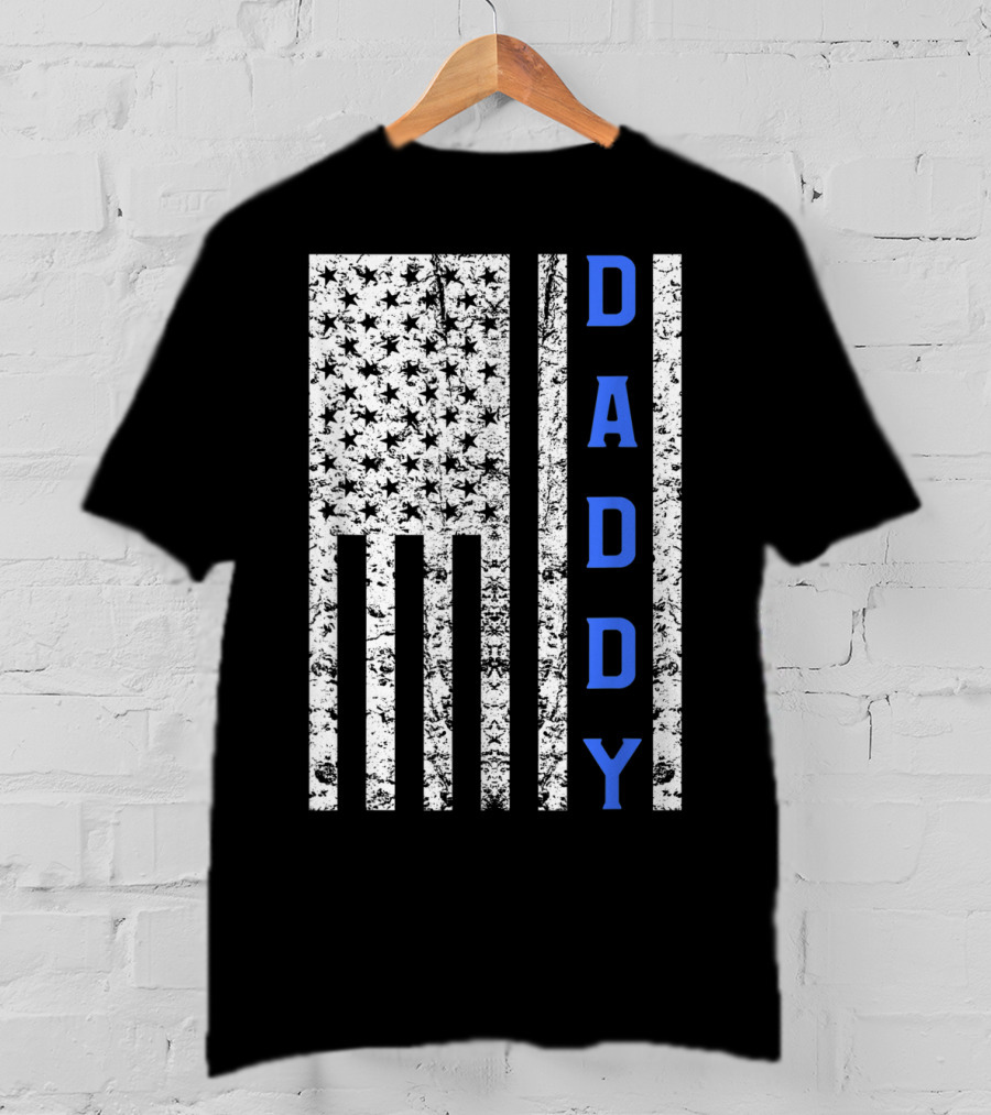 American Flag Thin Blue Line Daddy Cop Dad T-Shirt