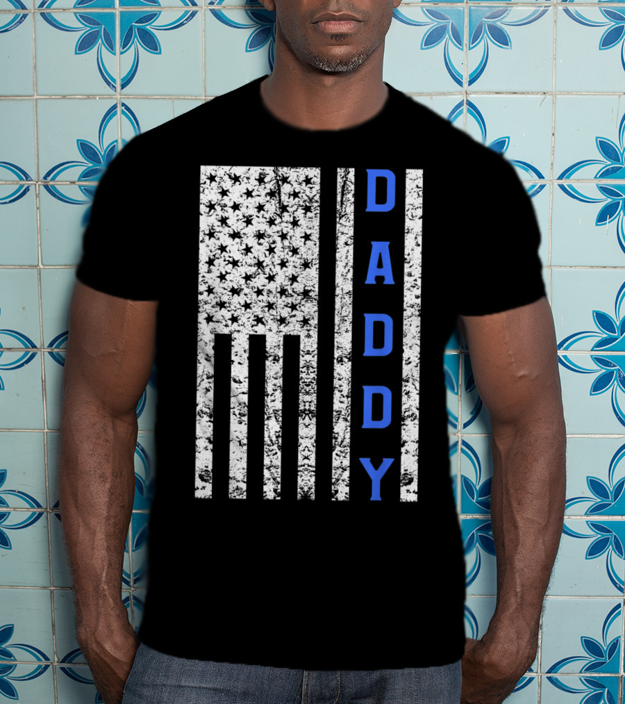 American Flag Thin Blue Line Daddy Cop Dad T-Shirt