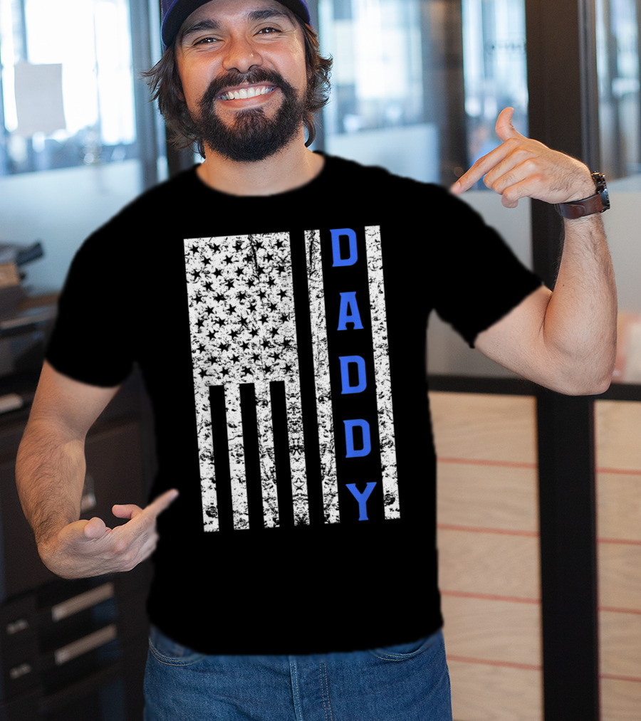 American Flag Thin Blue Line Daddy Cop Dad T-Shirt
