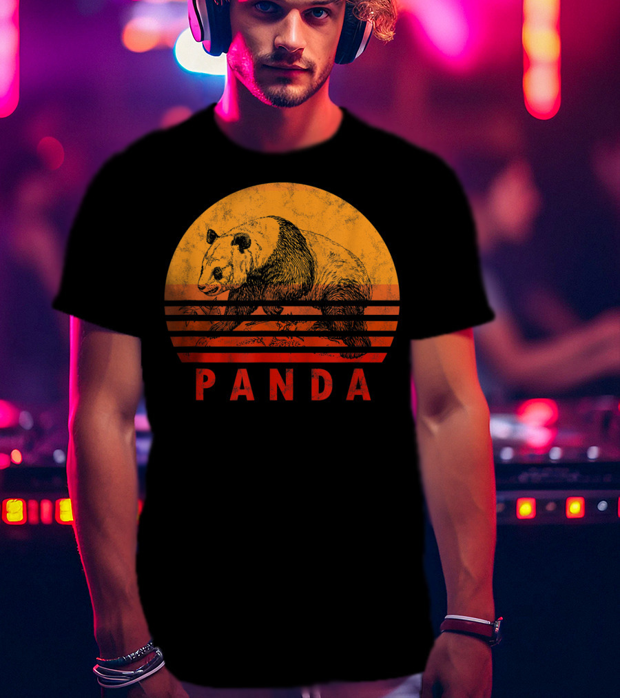 Vintage Panda Bear Sunset Illustration Panda Lover T-Shirt