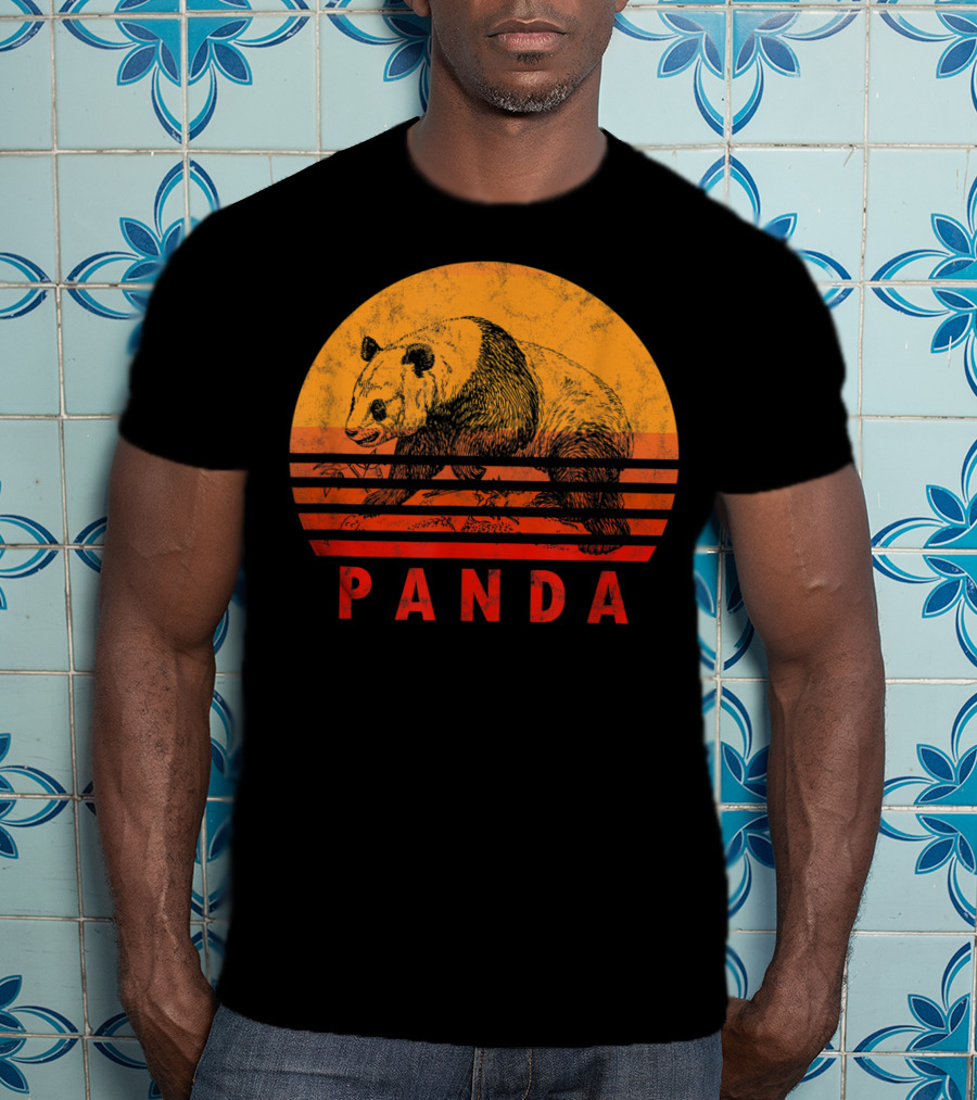 Vintage Panda Bear Sunset Illustration Panda Lover T-Shirt