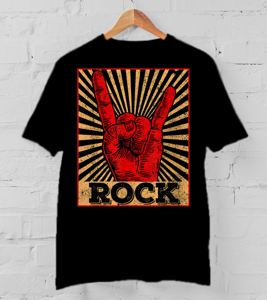 Vintage Rock N Roll Concert Band Hand Gesture Icon With Rock Text T-Shirt