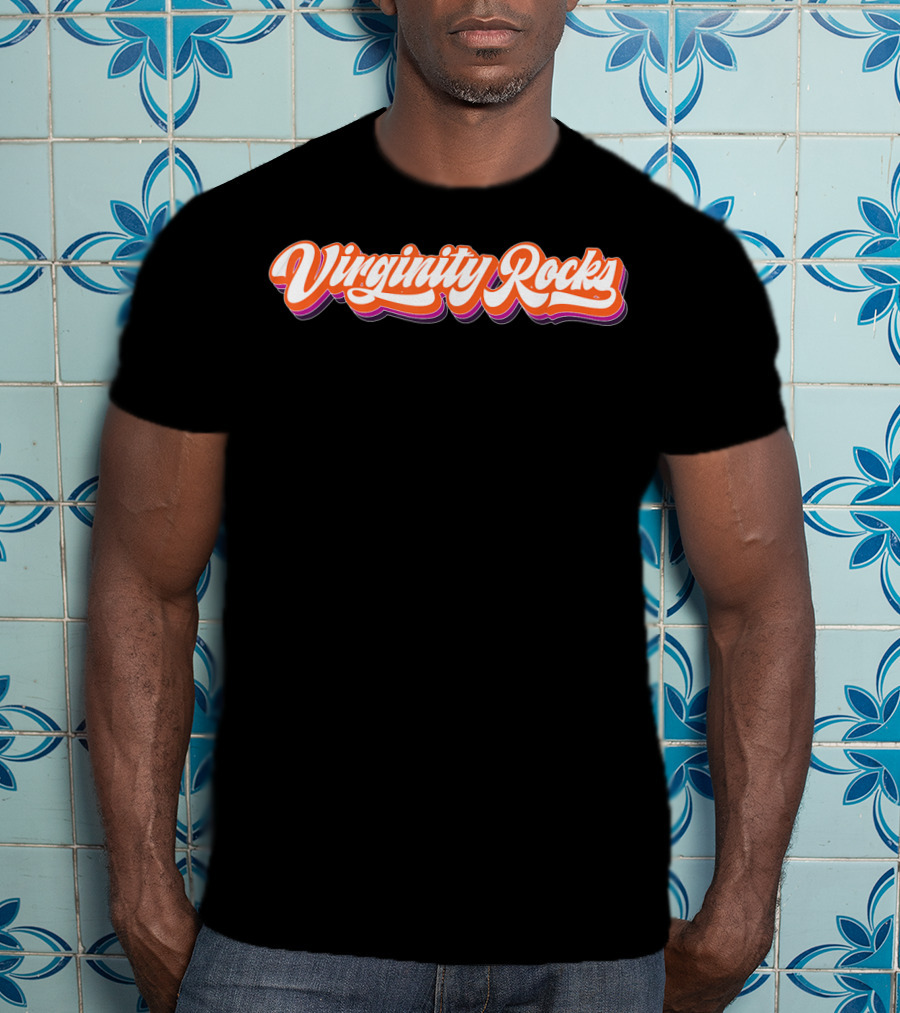 Virginity Rocks Bold Retro 70s Script T-Shirt