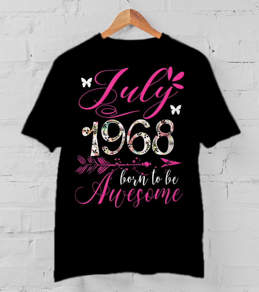 July 1968 Born To Be Awesome Floral Butterflies T-Shirt