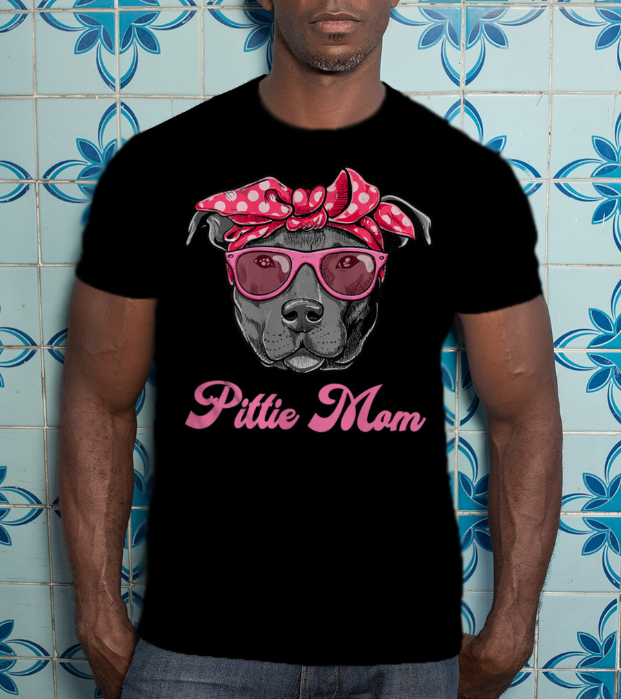 Pittie Mom Pitbull Dog With Polka Dot Bandana And Sunglasses T-Shirt