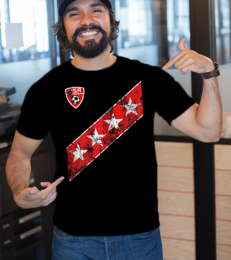 USA Soccer Stars Emblem With Red And White Stripes T-Shirt