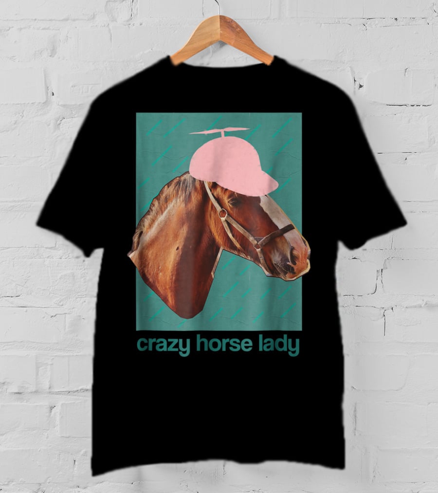 Crazy Horse Lady With Funny Pink Propeller Hat T-Shirt
