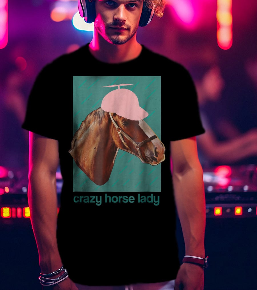 Crazy Horse Lady With Funny Pink Propeller Hat T-Shirt