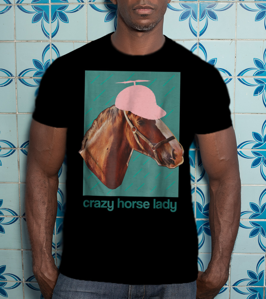 Crazy Horse Lady With Funny Pink Propeller Hat T-Shirt
