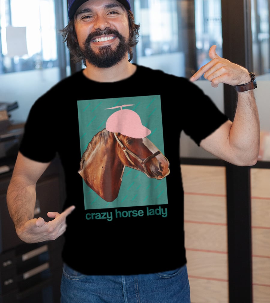 Crazy Horse Lady With Funny Pink Propeller Hat T-Shirt