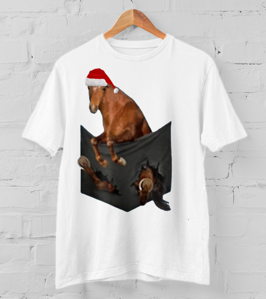 Santa Hat Criollo Horse Bursting From Pocket T-Shirt