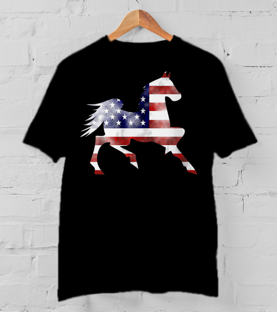 American Flag Horse Silhouette Riding T-Shirt